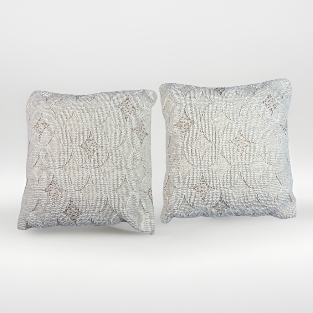 Boho Textured‎ Square Throw 15" Pillow Decor Taupe Set Of 2 Gold Accents Coastal